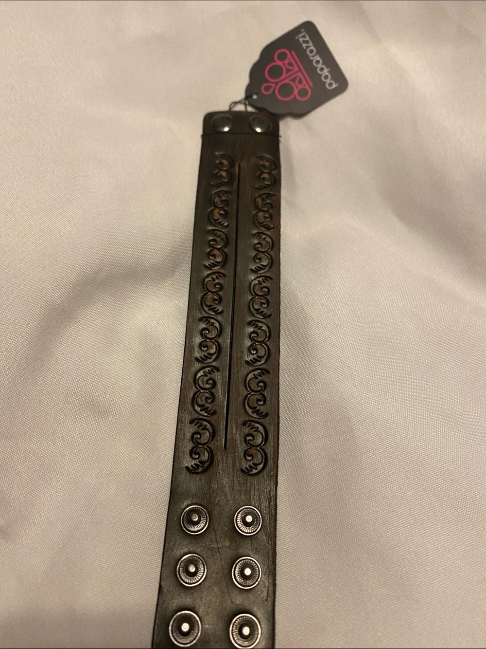 paparazzi Brown Embossed Leather Snap Bracelet